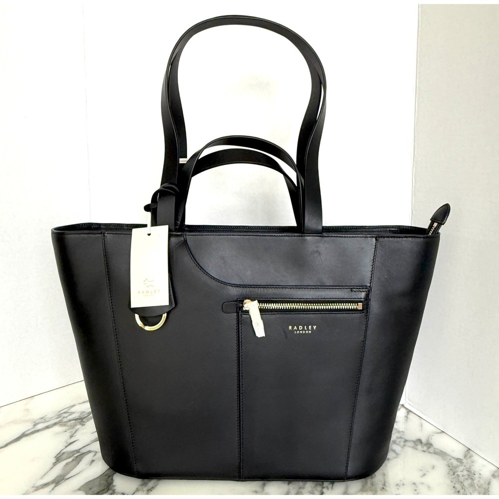 Radley London Pockets Icon Tote Black Leather Ziptop Tote Bag NEW